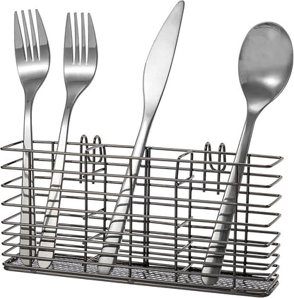 Slideep Cutlery Utensil Silverware Drying Rack, Flatware Storage Solution Basket with Hooks for Kitchen Dish Drainer Dish Drying Rack, Rust Proof Nickel