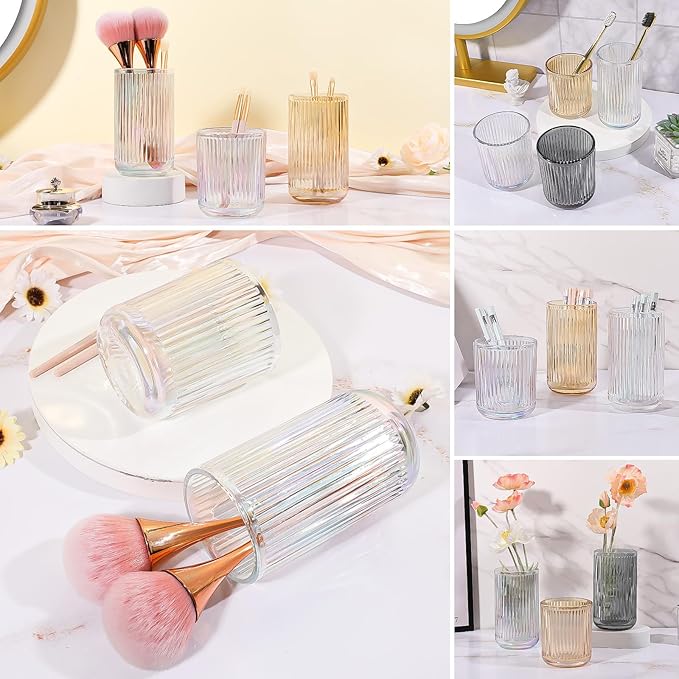 DASITON Makeup Brush Holder Organizer, Crystal Glass Makeup Brushes Storage Holder, Vintage Make Up Brush Cup for Vanity, Pen Pencil Holder for Desk, Toothbrush Holders for Bathroom (Colorful SL)