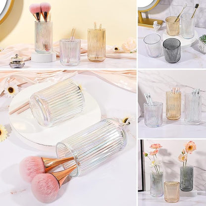 DASITON Makeup Brush Holder Organizer, Crystal Glass Makeup Brushes Storage Holder, Vintage Make Up Brush Cup for Vanity, Pen Pencil Holder for Desk, Toothbrush Holders for Bathroom (Colorful S)