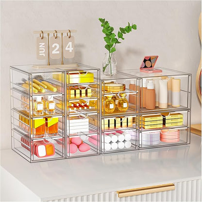 YFXCVSL Clear Stackable Storage Drawers, Acrylic Makeup Organizer with 7 Drawers, Bathroom Organizers and Storage, Plastic Bins for For Vanity, Undersink, Kitchen Cabinets, Pantry