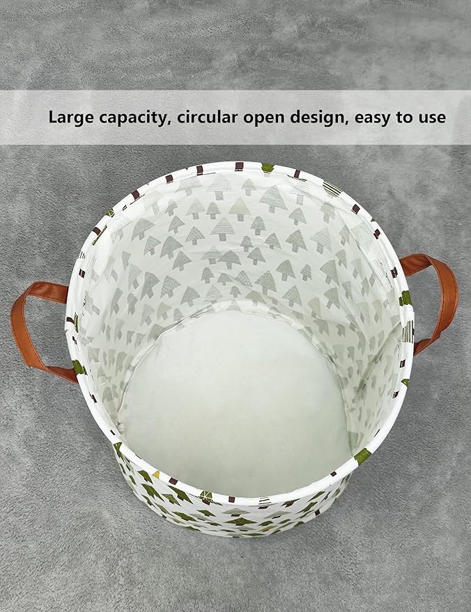 QUEENLALA Large Storage Basket,Laundry Hamper/Bathroom/Home Decor/Collapsible Round Storage Bin,Boys and Girls Hamper/Boxes/Clothing(Green forest)
