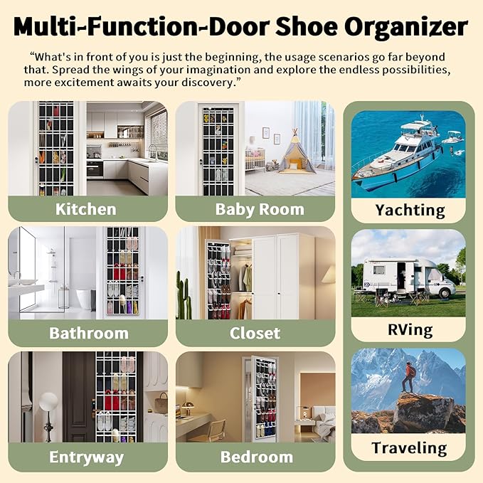 PAULONE Over the Door Organizer with 30 Large Pockets, 3 Sizes of Closet Hangers, Holds up to 69 lbs, Hanging Organizer with Clear Window for Children's Toys, Shoes, Diapers (Black)