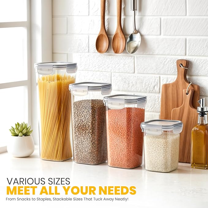 KICHLY Plastic Airtight Food Storage Containers Sets with Lids – 24 Pack BPA-Free Kitchen Pantry Organizers and Storage for Cereal, Flour, Sugar & Dry Food (Clear)