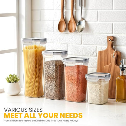 KICHLY Plastic Airtight Food Storage Containers Sets with Lids – 24 Pack BPA-Free Kitchen Pantry Organizers and Storage for Cereal, Flour, Sugar & Dry Food (Clear)