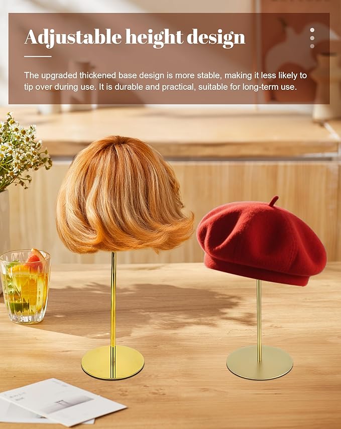 CHADWICK Adjustable Stainless Steel Hat Display Stand - Hollow Golden - Perfect for Home and Boutique Hat Showcasing