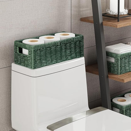 Vagusicc Wicker Storage Basket, Paper Rope Wicker Baskets with Handles, Toilet Paper Basket for Toilet Tank Top, Small Wicker Baskets for Organizing Shelves, 2-Pack, Green