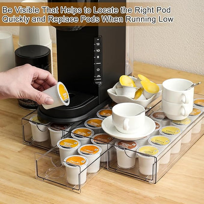 Clear Acrylic Coffee Pod Holder Organizer for K CUP, 36 Pods Storage for Kpods on Counter, Under Coffee Maker Countertop Drawer Organizer for KCUP, for Keurig Pod - Sturdy & Food Grade