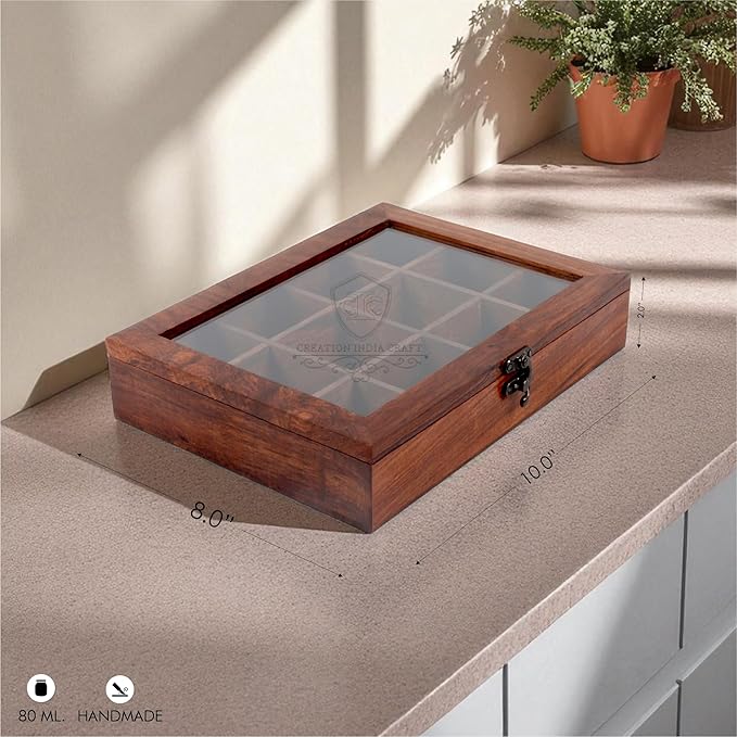 Wooden Spice Box, Masala Container, Condiments Storage Case for Kitchen, Multipurpose Decorative Box - Indian Rosewood Crafted
