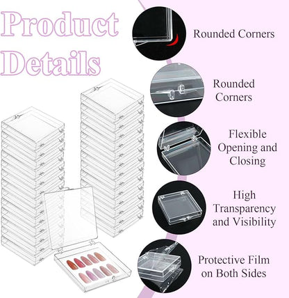 50 Pcs Press on Nail Storage Box, Clear Nail Display Case with 120 Pcs Adhesive Double Sided Tape and 50 Pcs Nails Packaging Bag, Press on Nail Case for Nails Salon, Storage, Display