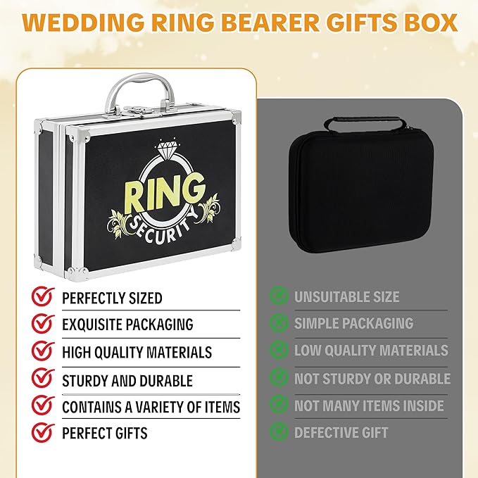 Ring Security Wedding Ring Bearer Aluminum Briefcase-Padded Slits Holder Ring Bearer Gifts Security Box for Proposal Ceremony Wedding Day,Security Badge Props for Boys Kids