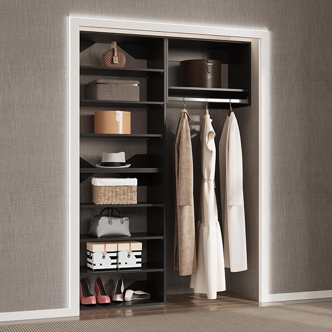 Modular Closet Organizer, 40" Wide Tower System with Hanging, Wooden Tower Storage for Walk-In Closets, Wall-Mounted Wardrobe Organizer Kit, Bedroom, Black