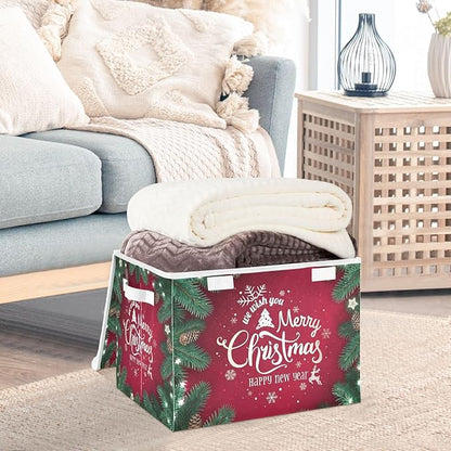 senya Christmas Storage Baskets Collapsible Storage Bins with Lids, Merry Christmas Happy New Year Storage Boxes Clothes Baskets for Organizing
