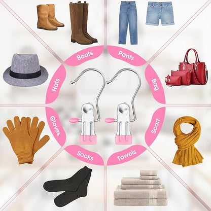 48 Pack Boot Hangers Clips for Closet, Laundry Hooks Hanging Clips Pants Hangers with Clips Legging Organizer Clothes Pins Hanger Clips for Closet Organizer Towel Socks Hats Jeans Home Travel Pink