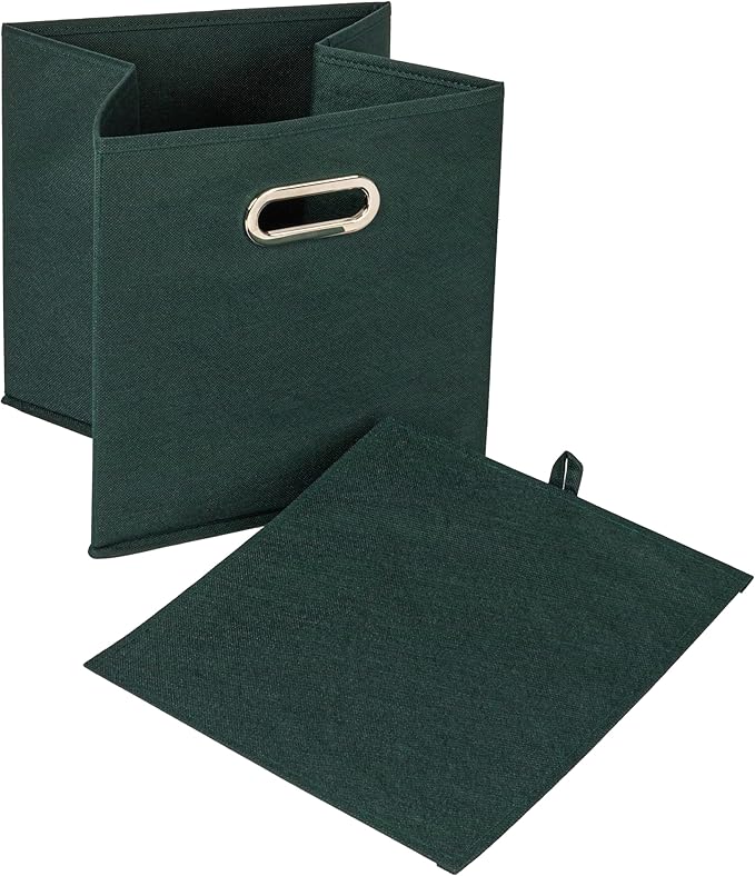 Household Essentials Foldable Fabric Storage Cubes 6-Pack – 11x11x11 Stackable Non-Woven Bins with Chipboard Sides & Grommet Handles – Closet, Shelf, Nursery, or Office Organizer – Dark Green