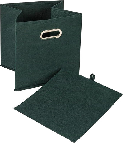 Household Essentials Foldable Fabric Storage Cubes 6-Pack – 11x11x11 Stackable Non-Woven Bins with Chipboard Sides & Grommet Handles – Closet, Shelf, Nursery, or Office Organizer – Dark Green