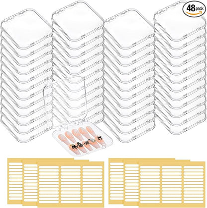 48 PCS Press On Nail Storage Box with 216 PCS Adhesive Nails Tapes, 3 X 3 Inch Press on Nail Case Nails Packaging for Presses Ons Acrylic Clear Nailes Display Box for Display Art Salon Supplies