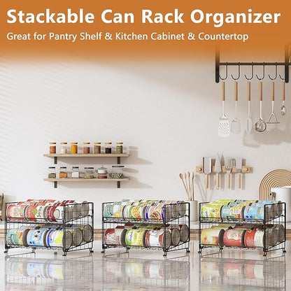 JKsmart 3-Pack Stackable Rack Organizer, Can Rack Storage for Kitchen Pantry Cabinet Holds Up to 64 Cans, 2-Tier Can Holders for Food, Multifunctional Dispenser for Snacks Soda