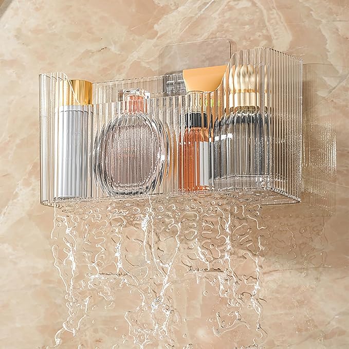 Acrylic Wall Mounted Storage Racks,2Pcs Storage Box Shower Basket, Transparent Plastic Makeup Box Stackable Storage Basket for Kitchen Bathroom Cabinet Pantry and Office, with 2 Back Stickers