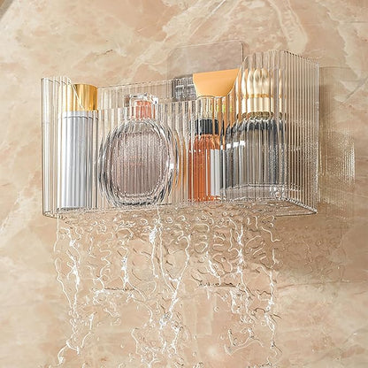 Acrylic Wall Mounted Storage Racks,2Pcs Storage Box Shower Basket, Transparent Plastic Makeup Box Stackable Storage Basket for Kitchen Bathroom Cabinet Pantry and Office, with 2 Back Stickers