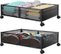 Under Bed Storage Containers with Wheels, Under Bed Shoe Storage Organizer Drawer, Tool-free Assembly Metal Storage Containers for Bedroom Clothes Shoes Blankets -2PCK