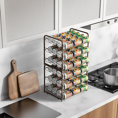 Shinoske Can Organizer for Pantry 2 Pack,3-Tier Stackable Can Organizer 2 in 1 Can Rack,72 Dispenser Holder Canned Food Organizer for Pantry Kitchen Countertop Storage,Brown