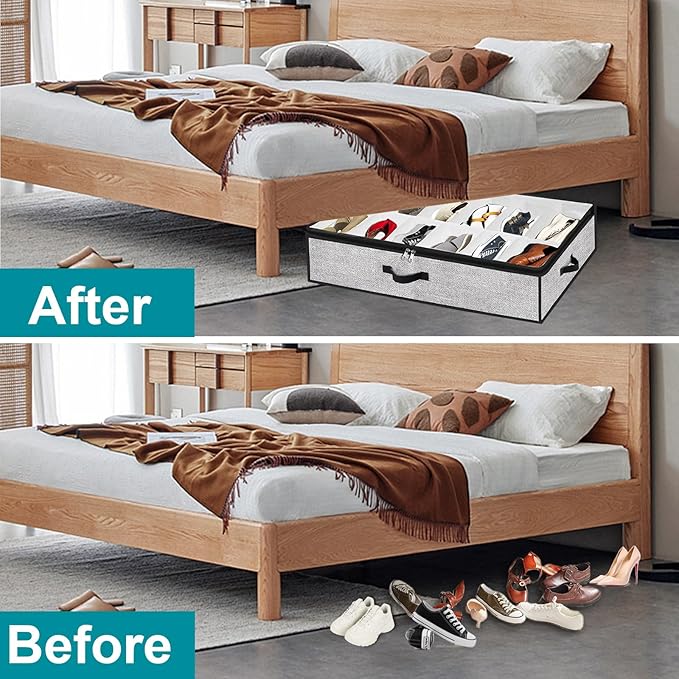 Under Bed Shoe Storage Organizer for Closet 2 Pack- Fits 24 Pairs Underbed Shoes Container Boxes Light Grey