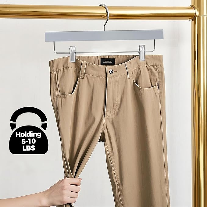 Quality Hangers Wooden Pants Hangers - 100-Pack Swivel Hook Cloth Hanger Set - Lotus Wood Skirt, Pant, Shorts and Slack Hangers with Adjustable Clip – Grey Clothing Hanger Set (Gray, 100)