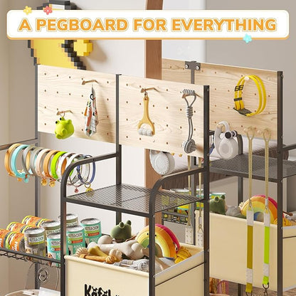 KAFAHOM Dog Toy Basket with Pegboard, Dogs Toy Bin with Storage Organizer, All-in-One Dog Stuff Box & Essential Holder, Perfect Basket for Dog Toys in Living Room, Great Gifts for Pet Lovers, Black