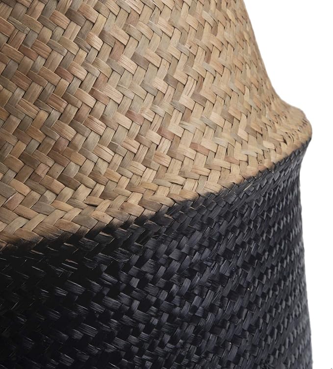 Seagrass Storage Basket, Natural Woven Storage Basket (Black 7 inch D x 8 inch H)