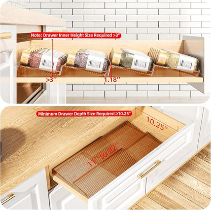 MUDEELA Clear Spice Drawer Organizer, 2 Tier - 2 Set (2 Packs) Spice Rack for Drawer, Expandable From 11" to 22" Kitchen Seasoning Organizers and Storage for Drawer (Jars not included), Amber