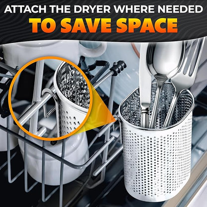Chopstick Dishwasher Basket 3.5x2.7x3.9" – Stainless Steel Chopstick Holder for Dishwasher with Hooks, Oval Design Rust-Resistant Perforated Utensil Caddy for Straws, Teaspoons & Small Kitchen Tools