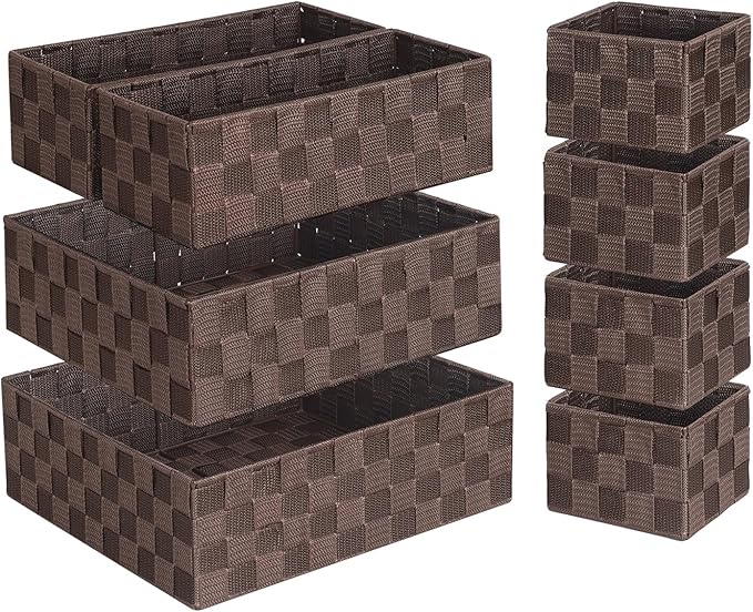 Posprica Woven Baskets, Storage Baskets for Organizing (Set of 8), Cube Baskets Bin Container Matching Storage Boxes Organizers for Pantry, Office, Shelves, Media-room