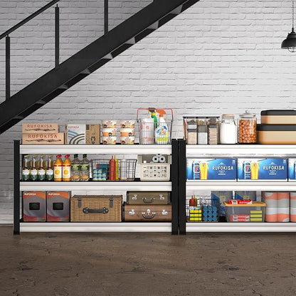 3-Tier Garage Shelving Heavy Duty,48" W Metal Shelving Unit for Garage,1600lbs Load Capacity Utility Rack Shelves & Shelves,48" W x 18" D x 39" H(White)