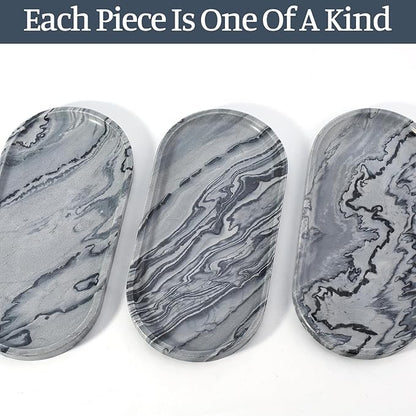 Koville Natural Marble Tray, 12"x6" Decorative Tray for Countertop, Catchall for Perfume, Candles, Jewelry Dish Elephant Grey