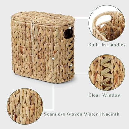 YANGQIHOME Toilet Paper Storage, Water Hyacinth Toilet Paper Storage with Lid, Papers Container for up to 4 Mega Rolls, Bathroom Basket Organizer