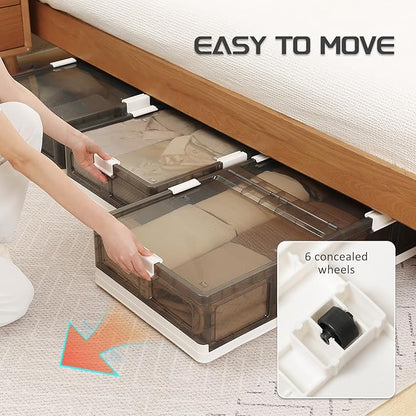 Under Bed Storage Containers with Wheels - Stackable, Foldable Plastic Storage Boxes with Lids for Clothes, Shoes, Blankets - Perfect for Bedroom Organization and Dorms (1 Pack-25.2''x16.5''x7.9'')