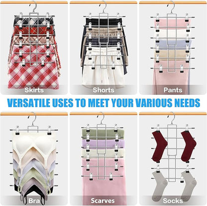 4 Pack Closet-Organizers-and-Storage, Metal Closet-Organizer-Pants-Hangers-Space-Saving, 6 Tier Organization and Storage Short Skirt Hangers Clip, Dorm Room Essentials for College Students Girls Boys