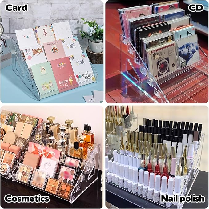 2 Pack 7 Tier Acrylic Card Display Stand, Versatile Display for Trading Cards,Greeting Card Display Stand,Portable Display Rack Holder for Graded Cards, PSA Cards,Sports, Business Cards