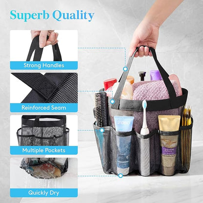 Lifewit Mesh Shower Caddy 2 Packs, Freestanding Portable Shower Tote Bag for Dorm, Bathroom, Gym, Travel, Quick Dry Hanging Organizer with 7 Storage Pockets for Toiletry Essentials, Black&Pink