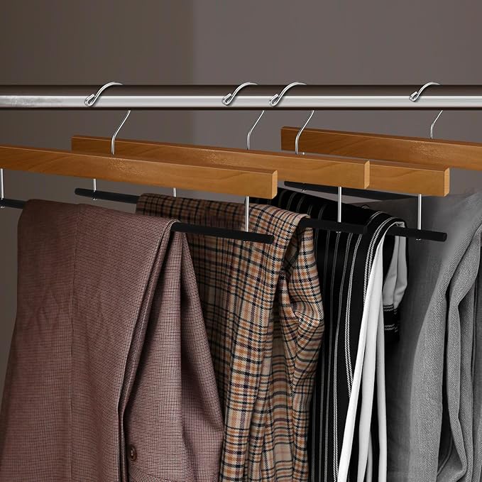 Chunful 30 Pack Wooden Velvet Pants Hangers - 16 Inch Non Slip Wood Pants Hangers with 360 Degree Swivel Hook Heavy Duty Space Saving for Jeans, Shorts & Dresses (Brown)
