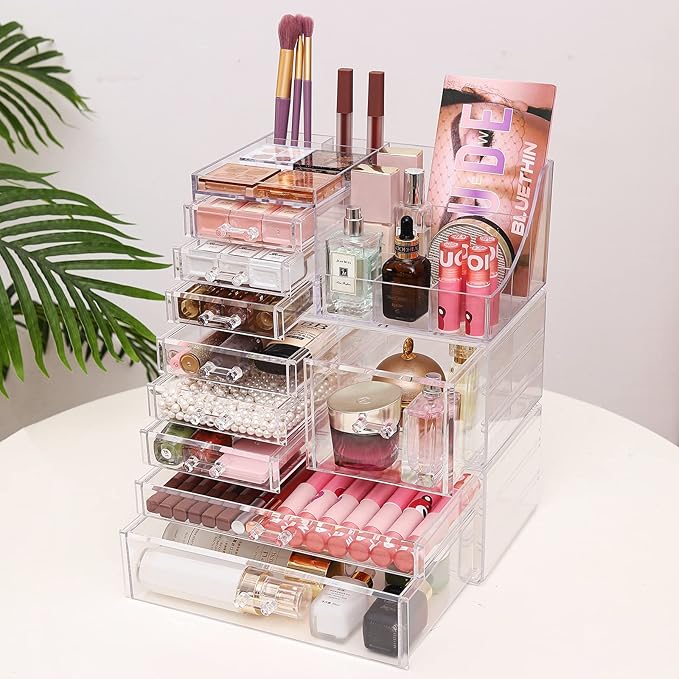 Cq acrylic Makeup Organizer With 9 Drawers,Large Capacity Countertop Organizer for Vanity,Bathroom and Bedroom Desk Cosmetics Organizer for Skin Care,Brushes, Eyeshadow, Lotions, Lipstick, Nail Polish