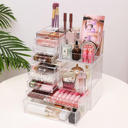 Cq acrylic Makeup Organizer With 9 Drawers,Large Capacity Countertop Organizer for Vanity,Bathroom and Bedroom Desk Cosmetics Organizer for Skin Care,Brushes, Eyeshadow, Lotions, Lipstick, Nail Polish