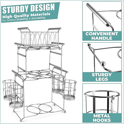Sorbus Buffet Caddy — 7-Piece Stackable Set Includes Plate, Napkin, and Silverware Holder, 3-Tier Detachable Tabletop Organizer Ideal for Kitchen, Dining, Entertaining, Parties, Thanksgiving (Silver)