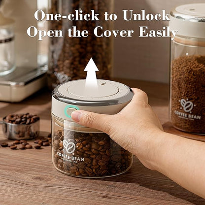 Coffee Bean Storage Container with One-way Valve Airtight Lid Date Tracker for Coffee and More Food Fresh and Storage, Clear Borosilicate Glass Coffee Canister(1.8 Qt - 21 OZ)