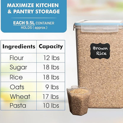 Shazo 2 PC (9.5L | 321 Oz) Extra Large Bulk Food Storage Containers with Airtight Lids for Flour, Sugar, Rice, Cereal & Pasta - Leakproof, BPA-Free Plastic Canisters for Kitchen & Pantry Organization