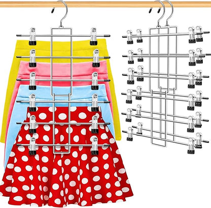 4 Pack Closet-Organizers-and-Storage, Metal Closet-Organizer-Pants-Hangers-Space-Saving, 6 Tier Organization and Storage Short Skirt Hangers Clip, Dorm Room Essentials for College Students Girls Boys