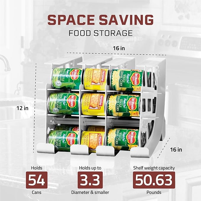 FIFO Can Tracker 3-Pack - 3-Tier Rotating Food Can Organizer for Pantry, Expandable Soda Can Storage for Kitchen, Holds 54 Cans of Food or Soda