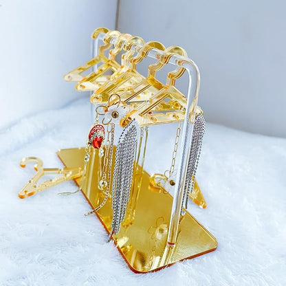 Earring Hanger Rack with 8 Mini Coat Hangers, Acrylic Earring Holder Display Stand, Ear Studs Hanging Earrings Organizer For Women Girls, Yellow
