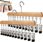 Closet Organizer with 10 Clips, 2 Pack Legging Organizer for Closet 10 Clips, Space Saving Hanging, Wooden, Multifunctional Storage for Clothes, Leggings, Sock, Jeans & More