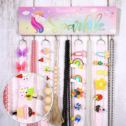 Jetec Hair Bow Organizers, Hair Clip Holders, Hello Beautiful Wall Mount Jewelry Holder with 9 Hooks for Room(Unicorn Style)